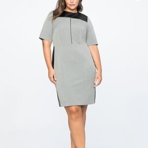 ELOQUII Women Premier Bi-Stretch Faux Leather Mix Work Dress Size 20 Grey